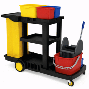 MULTIFUNCTIONAL JANITOR CART WITH YELLOW BAG WITH LID
