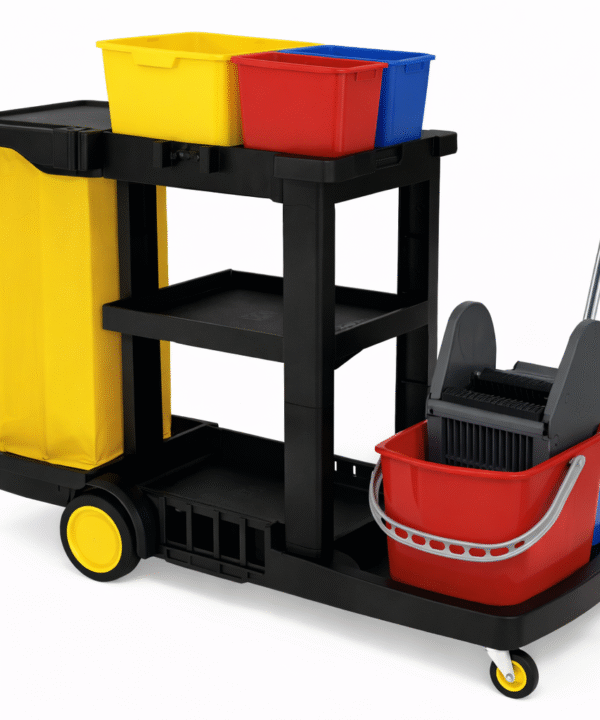 MULTIFUNCTIONAL JANITOR CART WITH YELLOW BAG WITH LID